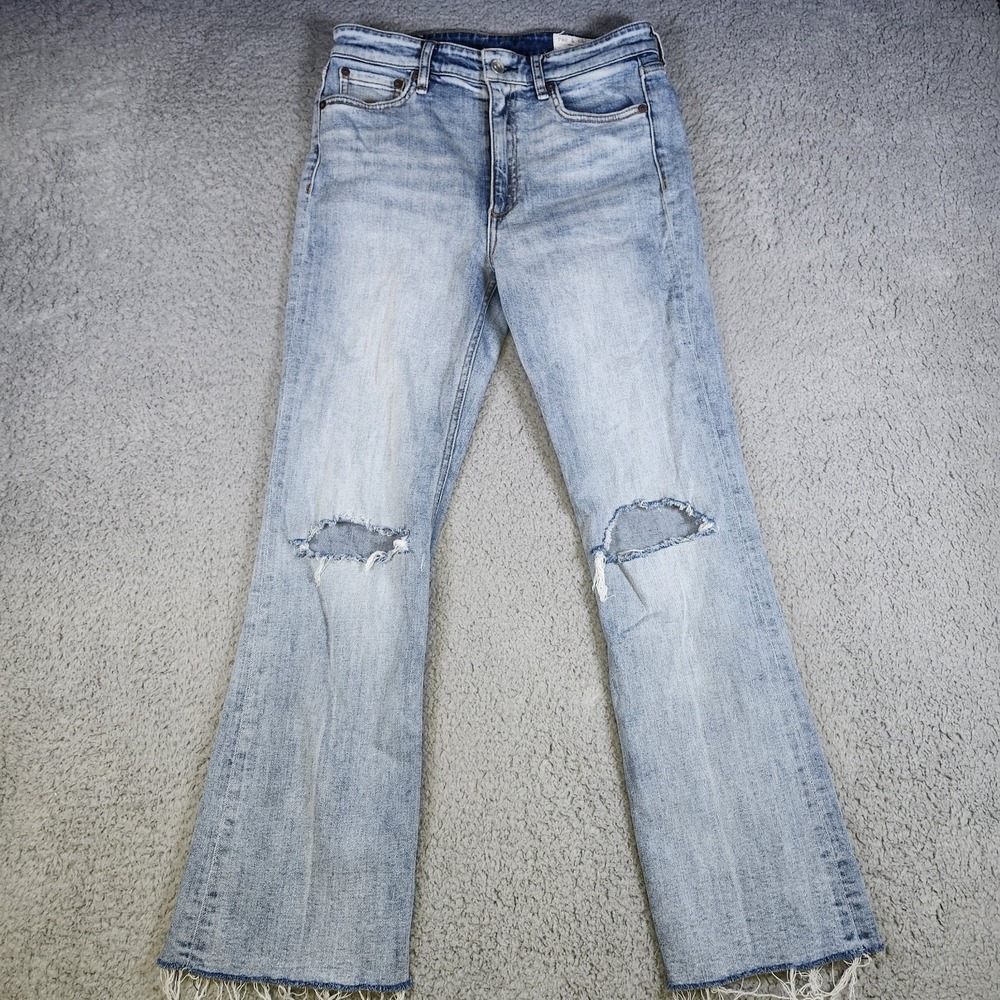 Rag & Bone Nina Jeans Womens 27 Blue Stretch High Rise Ankle Flare Distress